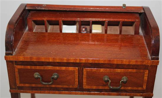 A Fergus Lane miniature Georgian style roll top desk, bureau 9.5in.